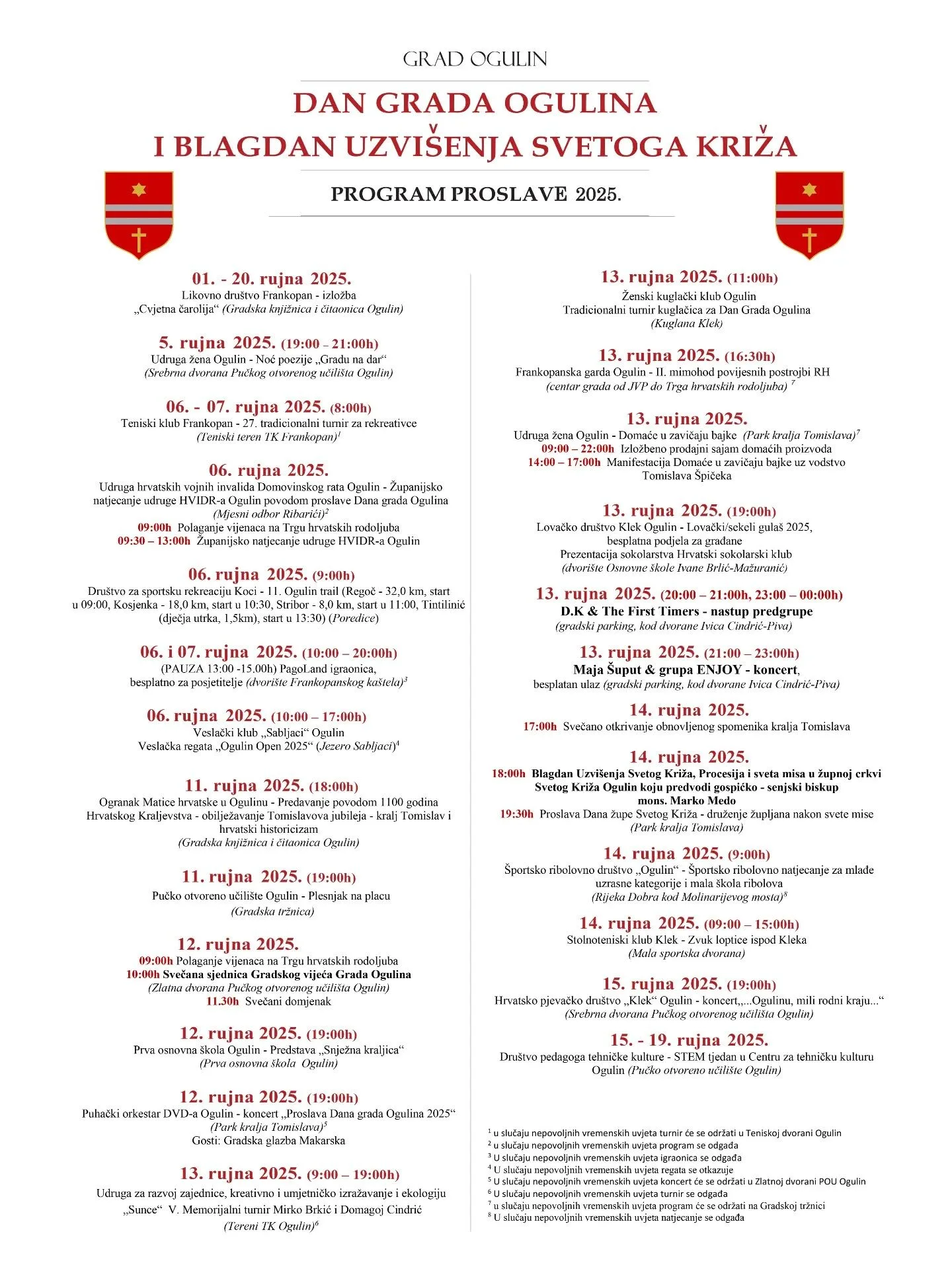 Program proslave Dana grada Ogulina i blagdana Uzvišenja Svetoga Križa