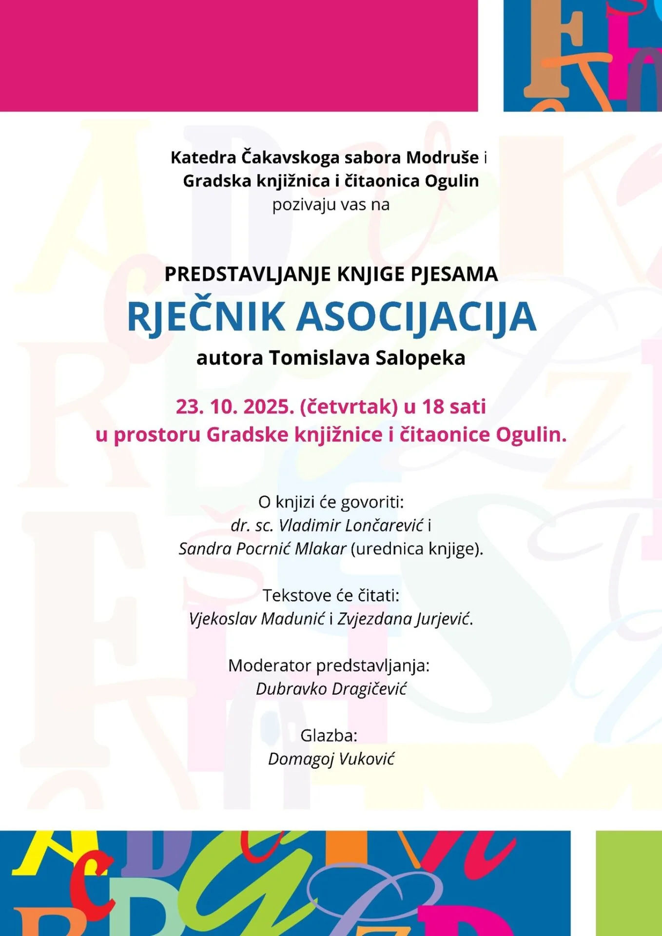 Predstavljanje “Rječnika asocijacija”, izvrsne knjige pjesama Ogulinca Tomislava Salopeka