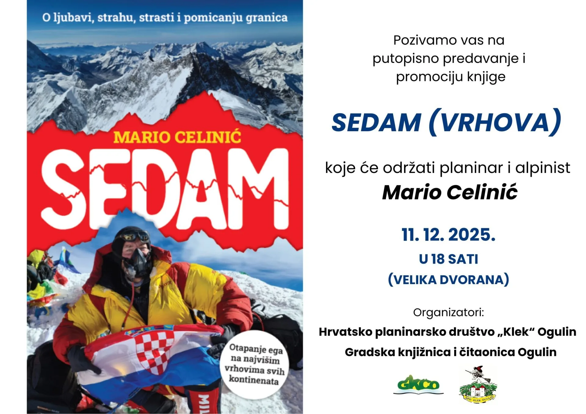 Putopisno predavanje i promocija knjige “Sedam (vrhova)” Maria Celinića