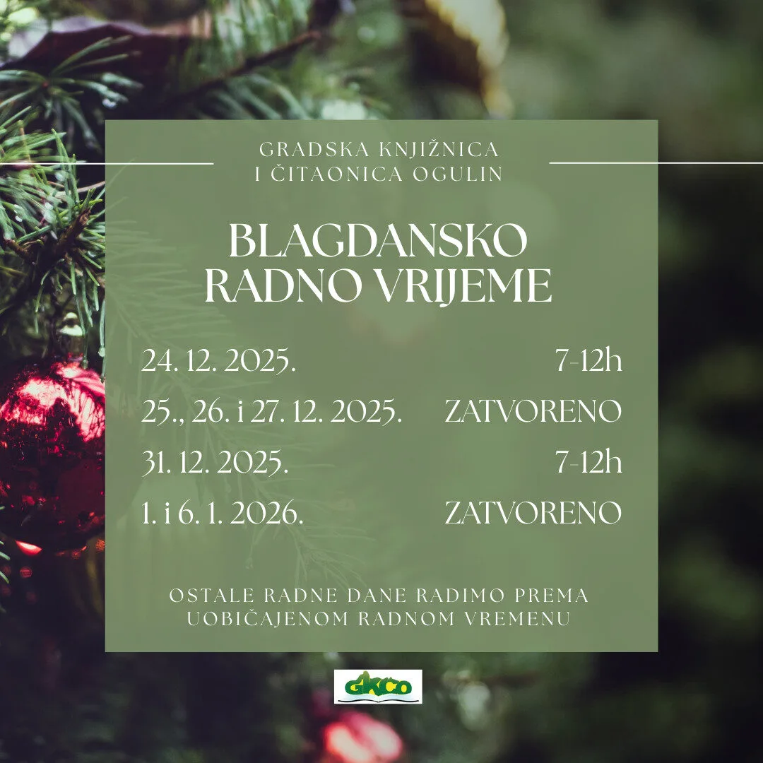 Obavijest o prilagođenom radnom vremenu Knjižnice za nadolazeće blagdane