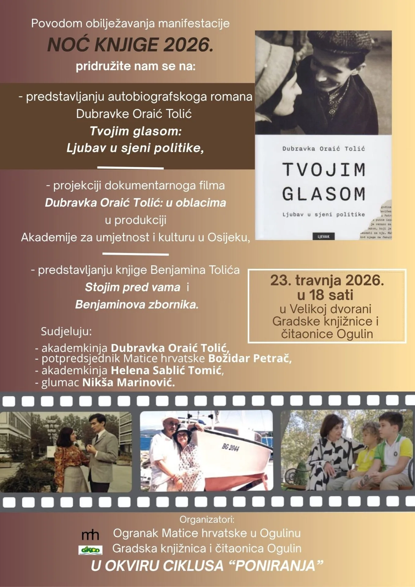 Književni susret s akademkinjom i pjesnikinjom Dubravkom Oraić Tolić u okviru ciklusa Poniranja povodom obilježavanja nacionalne manifestacije Noć knjige